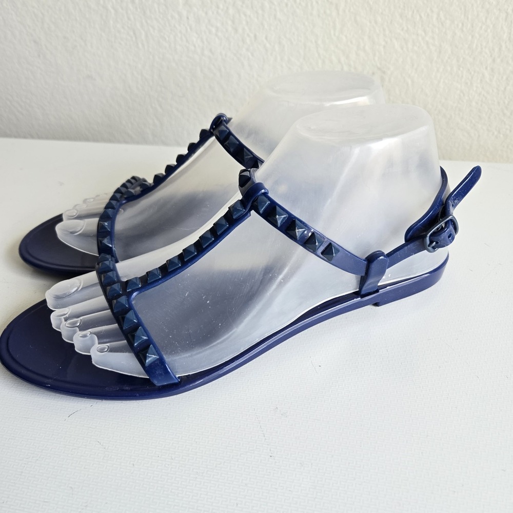 REBECCA MINKOFF $98 Blue Sava Studded Jelly T-Strap Sandals Size 39 US 8.5